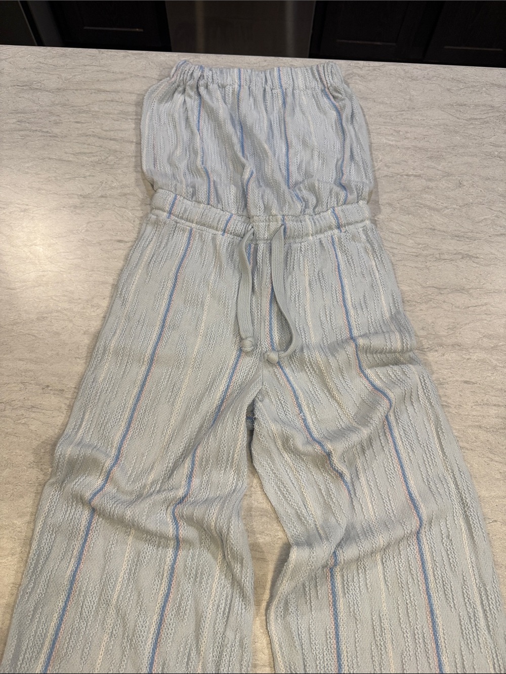Vintage Havana Light Blue Striped Strapless Jumpsuit